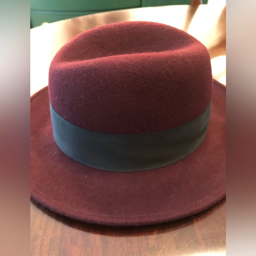 Kate Spade Burgundy Grosgrain Bow Wool Fedora